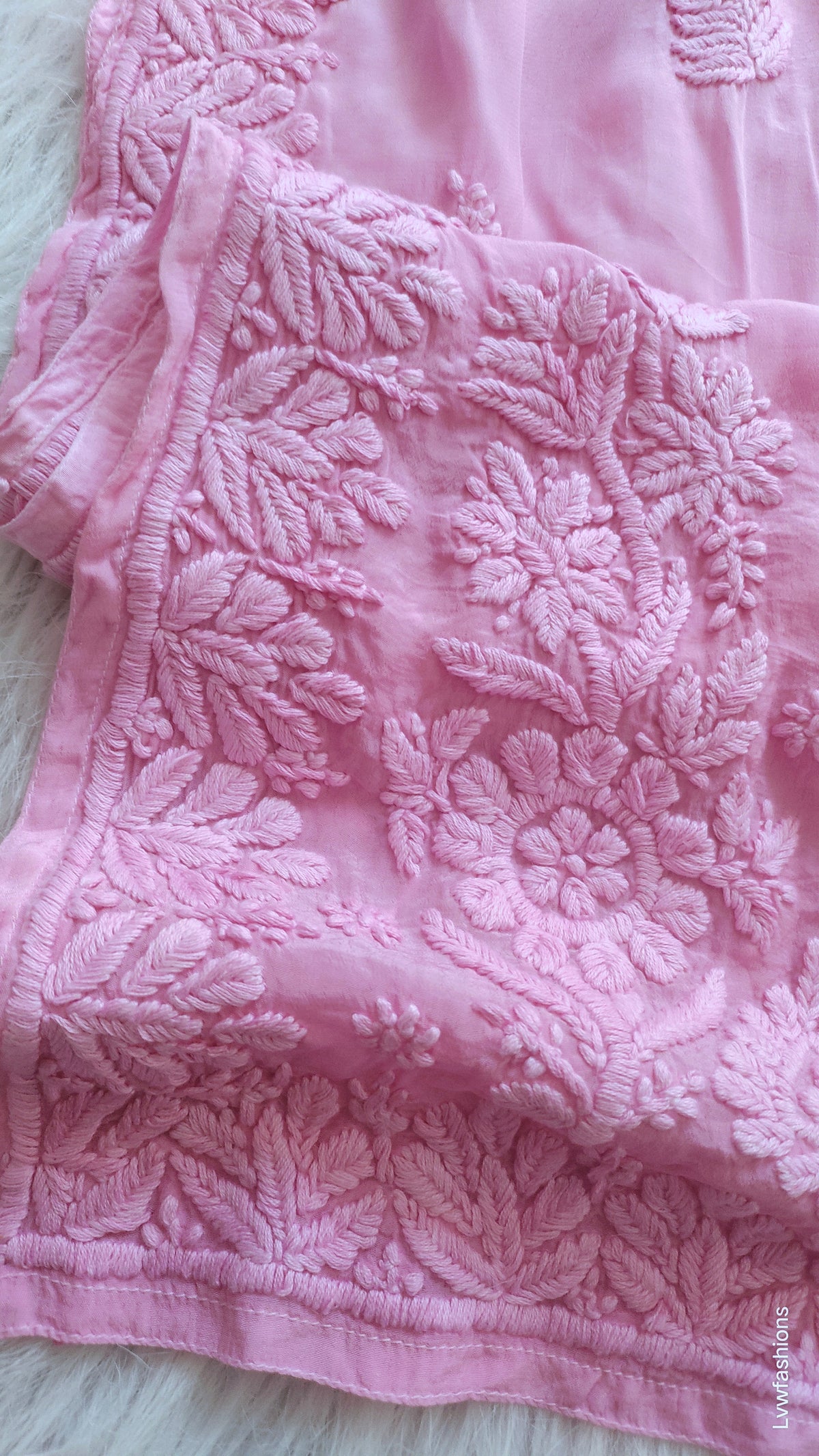Gold rose premium mul silk chikankari kurta by LVW Fashions, featuring intricate handmade Lucknow chikankari embroidery.