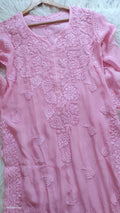 Gold Rose Mul Silk Chikankari Kurta by LVW Fashions, luxurious handmade Lucknow chikankari kurta with intricate embroidery.