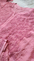Gold Rose silk Chikankari long Kurti by LVW Fashions, handcrafted Lucknow Chikankari with luxurious look and intricate embroidery.
