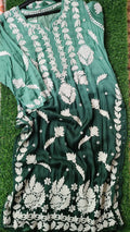 Green ombre premium silk Chikankari kurta by LVW Fashions, luxurious handmade Lucknow Chikankari with intricate embroidery.