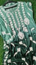 Green ombre premium silk chikankari kurta by LVW Fashions, featuring intricate handmade Lucknow chikankari embroidery.