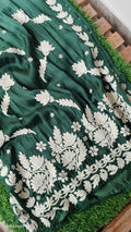 Green ombre premium silk Kurta with intricate Lucknow chikankari embroidery by LVW Fashions, showcasing luxurious handmade craftsmanship.