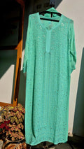 Green Sheen premium georgette Gharara set with intricate Lucknow Chikankari and handmade kurta by LVW Fashions.