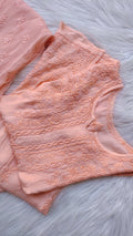 Gulab Peach soft modal cotton Chikankari Kurta set by LVW Fashions, handmade Lucknow Chikankari with intricate embroidery.