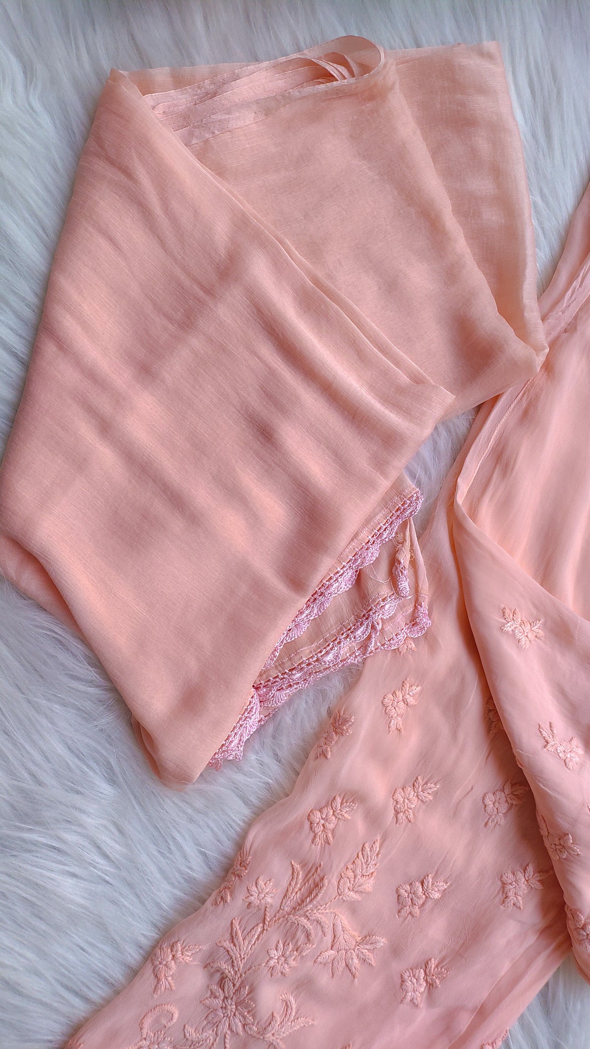 Gulab Peach LVW Fashions handmade Chikankari Kurta set in soft modal cotton with intricate Lucknow embroidery