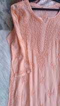 Gulab Peach LVW Fashions soft modal cotton Chikankari Kurta set with intricate Lucknow embroidery, handmade and elegant.