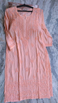 Gulab Peach premium soft modal cotton Chikankari Kurta set by LVW Fashions, handmade Lucknow Chikankari with intricate embroidery.