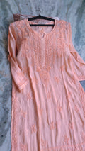 Gulab Peach premium soft modal cotton Chikankari Kurta set by LVW Fashions, featuring intricate Lucknow Chikankari embroidery.