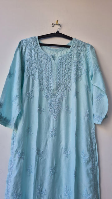 Gulab premium soft modal cotton Chikankari kurta set by LVW Fashions, handmade Lucknow Chikankari with intricate embroidery.