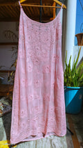 Pink Gulabi tunic with floral embroidery and mukaish detailing, handmade Lucknow chikankari kurta by LVW Fashions.