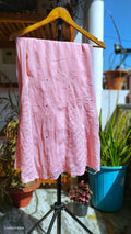 Pink Gulabi Tunic Chikankari Set with floral embroidery and Mukaish detailing, handmade Lucknow chikankari kurta by LVW Fashions.