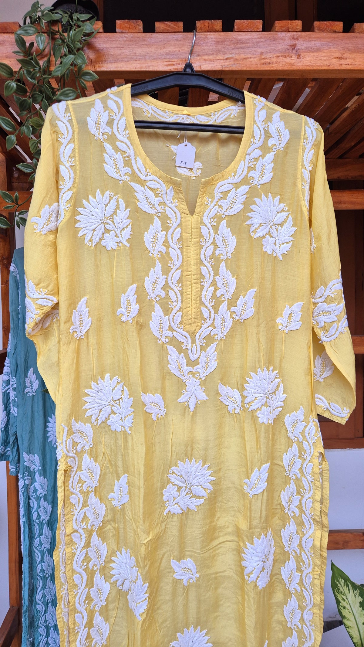 Gulmohar premium silk chikankari long kurta by LVW Fashions, handmade pure silk with intricate Lucknow chikankari embroidery.