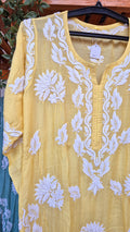Gulmohar Premium Silk Chikankari long kurta by LVW Fashions, handcrafted Lucknow silk embroidery, traditional Indian kurta for women.
