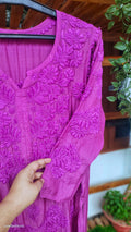 Hania Cerise premium silk Chikankari kurta by LVW Fashions, handcrafted Lucknow chikankari with intricate embroidery and luxurious fabric.