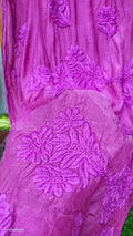 Hania Cerise premium silk Chikankari kurta by LVW Fashions, handcrafted Lucknow-style embroidery, luxurious and elegant for women.