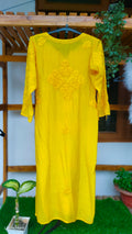 Hania Premium Silk Chikankari Long Kurta with detailed embroidery and special sleeves, handmade by LVW Fashions in Lucknow.