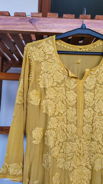 Hania premium silk chikankari kurta by LVW Fashions, handmade with luxurious look and detailed Lucknow chikankari embroidery.