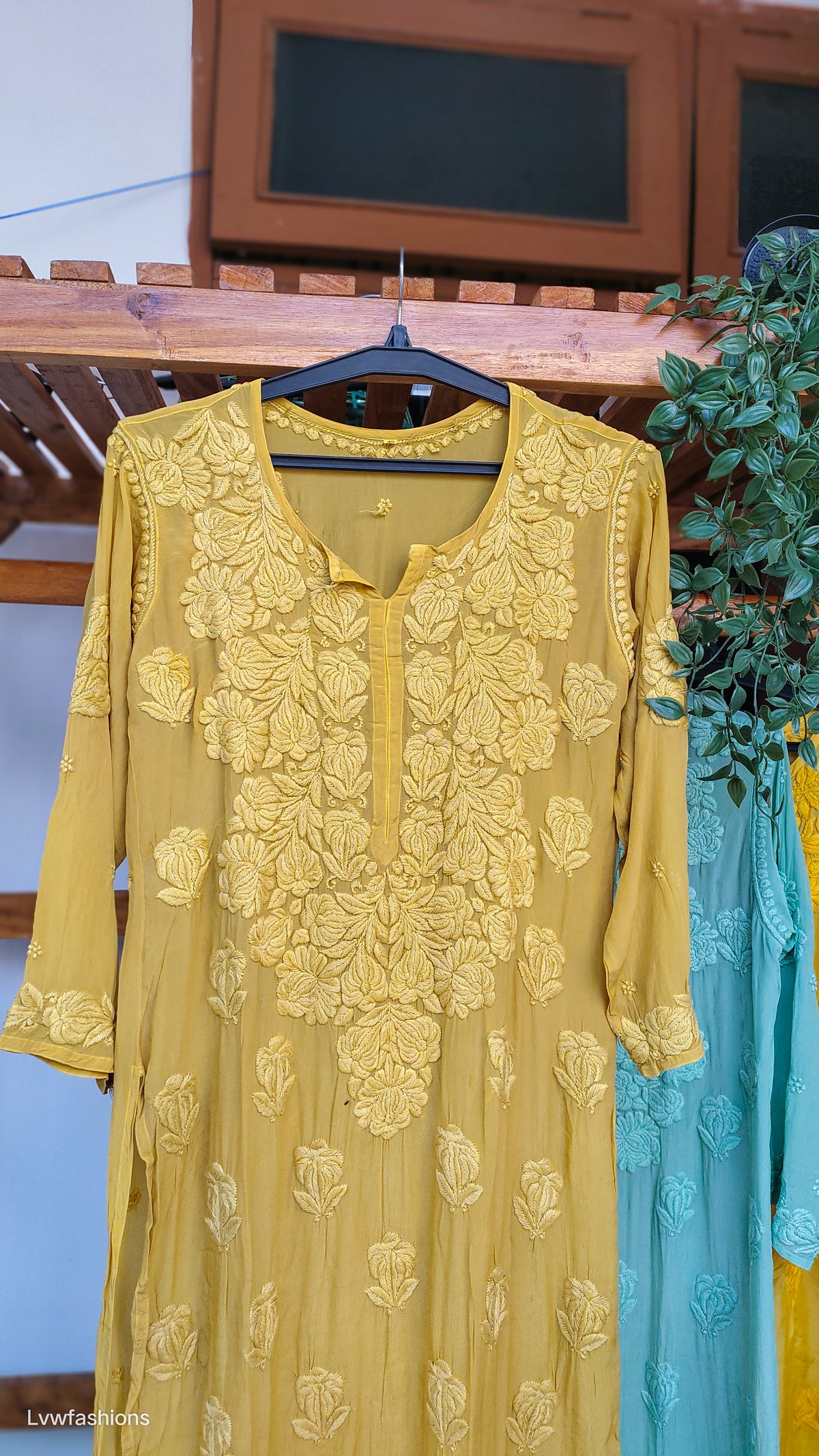 Hania premium silk chikankari kurta by LVW Fashions with intricate Lucknow embroidery, featuring a Daman design and luxurious look.