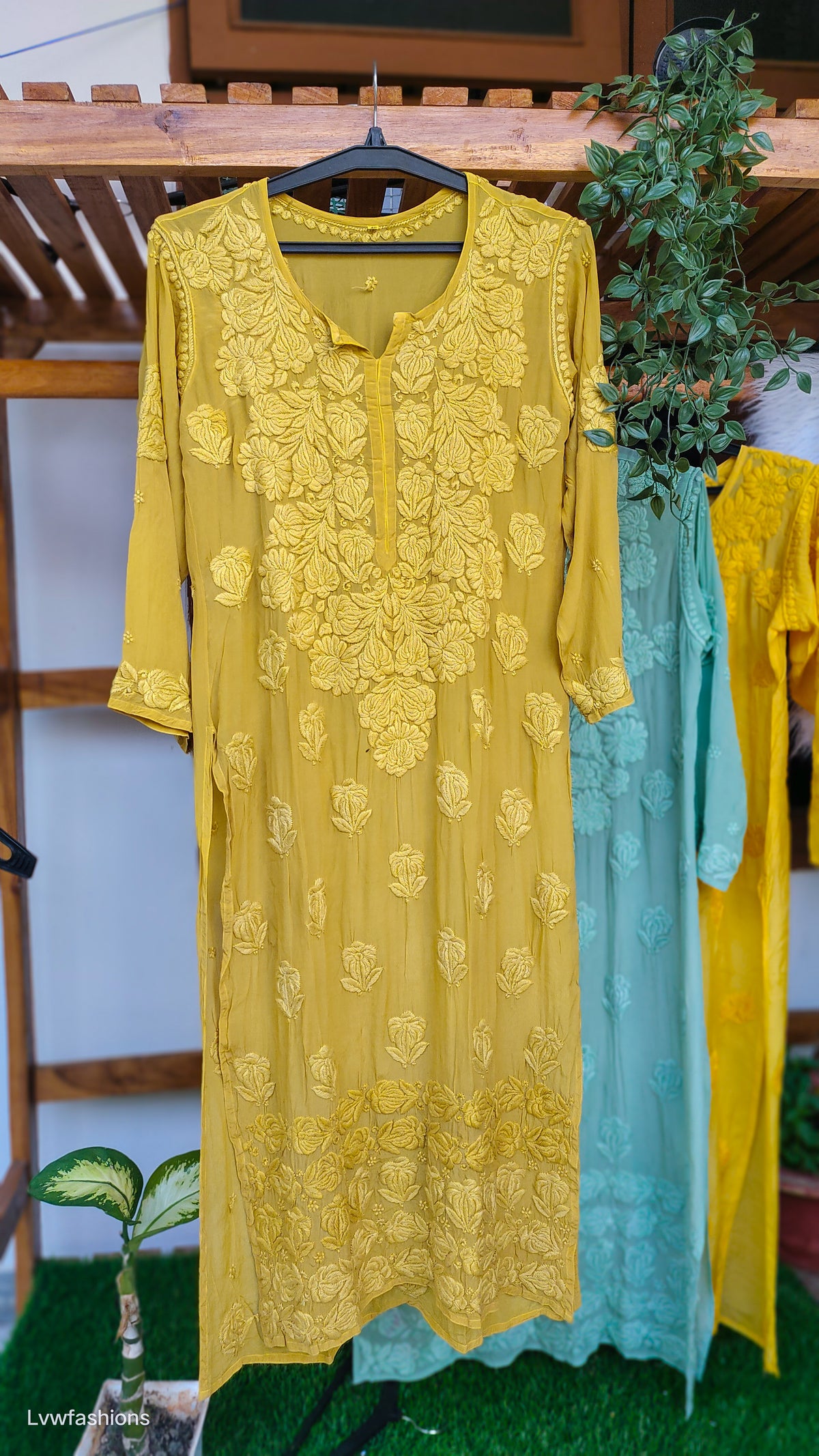 Hania Premium Silk Chikankari Kurta by LVW Fashions featuring intricate Lucknow-style embroidery and a Daman design.