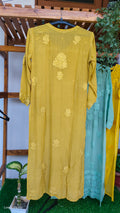 LVW Fashions Hania Premium Silk Chikankari Kurta with Daman, handmade in Lucknow, showcasing intricate embroidery and luxurious fabric.