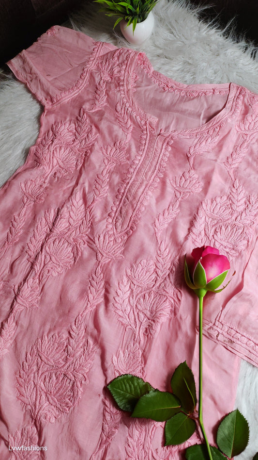 Handmade LVW Fashions Chikankari Kurta in delicate Lucknow embroidery, available in XXS, crafted on order for a unique beauty.