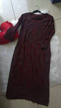 Hazel brown luxury georgette Chikankari kurta set for women, handmade Lucknow Chikankari by LVW Fashions, elegant and premium.