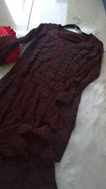 Hazel brown LVW Fashions luxurious georgette chikankari kurta set for women, handmade Lucknow chikankari design.