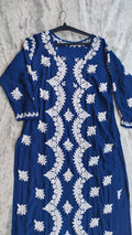 Handcrafted silk Chikankari kurti set for women featuring intricate embroidery, from LVW Fashions, in a traditional Lucknow Chikankari style.