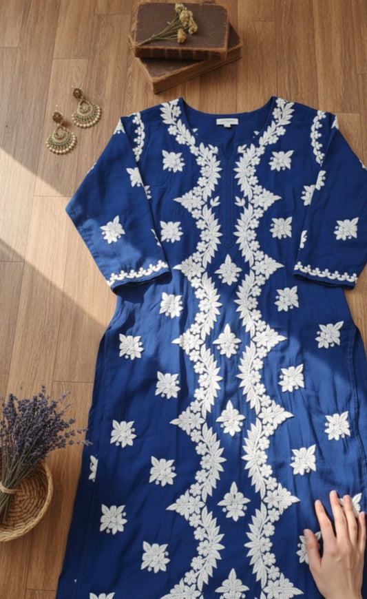 Heavy pure silk Chikankari Kurti set for women by LVW Fashions, featuring handcrafted embroidery and traditional Lucknow Chikankari style.