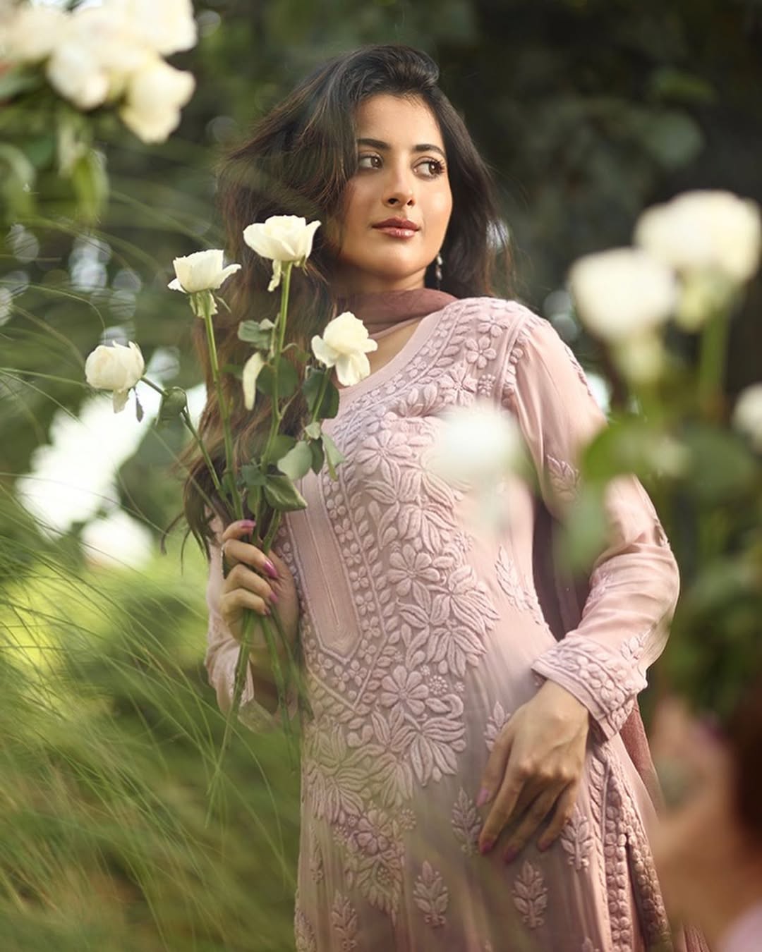 Heer brown ombre premium georgette Chikankari kurti set for women, handmade Lucknow Chikankari by LVW Fashions.