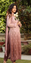 Heer brown ombre premium georgette Chikankari kurti set for women, handcrafted Lucknow Chikankari by LVW Fashions.