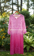Pink ombre georgette Kurti set for women with intricate handcrafted Lucknow Chikankari embroidery by LVW Fashions.