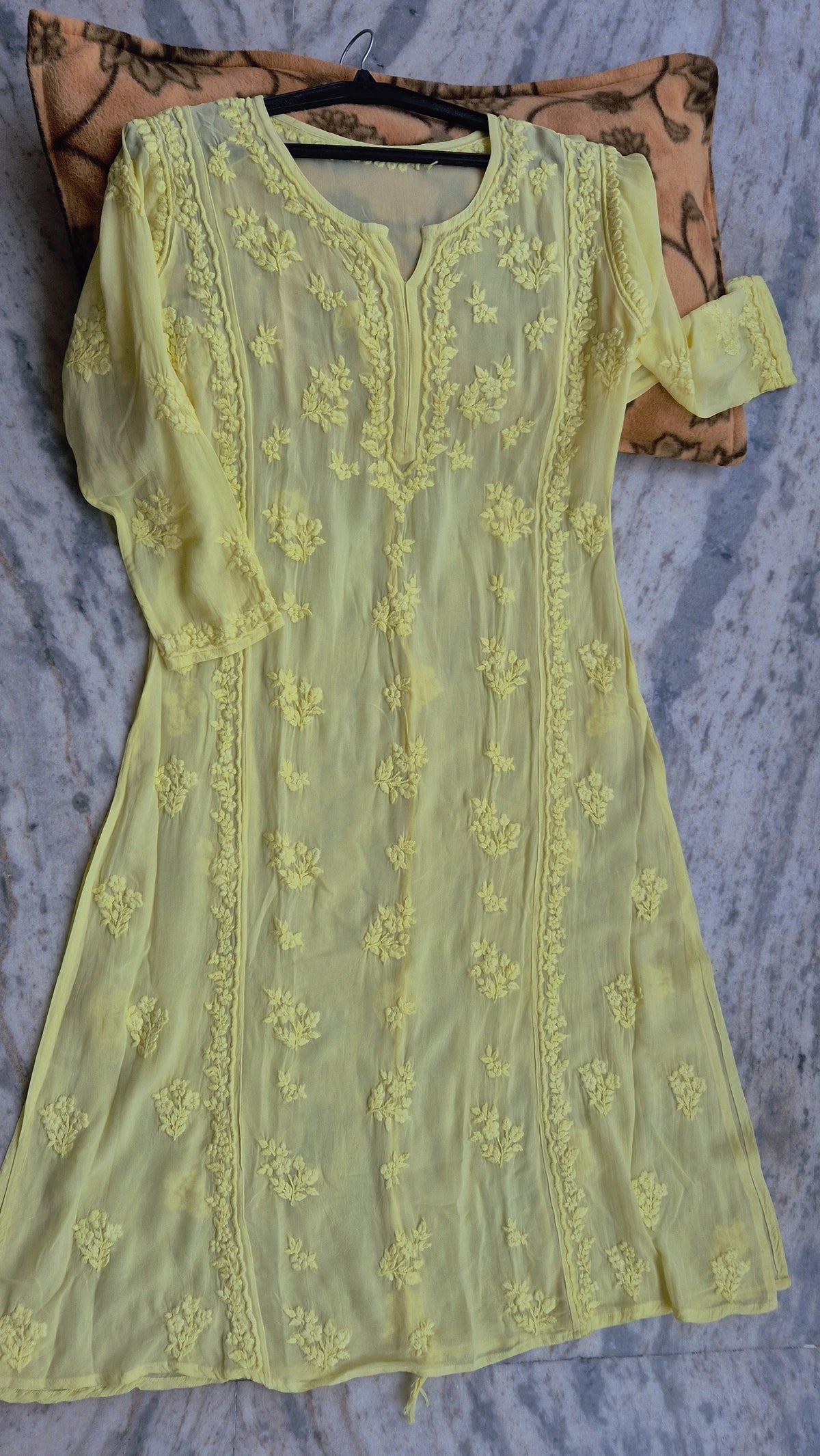 Heer premium georgette chikankari long straight kurti by LVW Fashions with intricate handmade Lucknow chikankari embroidery.