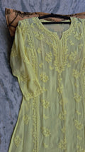 Heer Premium Georgette Chikankari Kurti by LVW Fashions, long A-line straight design with intricate Lucknow Chikankari embroidery.