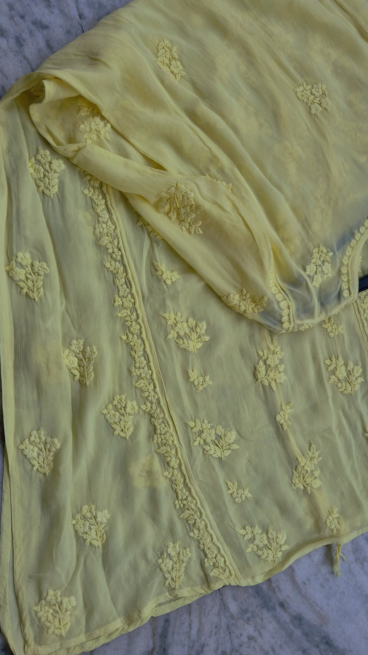 Heer Premium Georgette Chikankari Kurti by LVW Fashions, long A-line straight kurti with intricate Lucknow Chikankari embroidery.