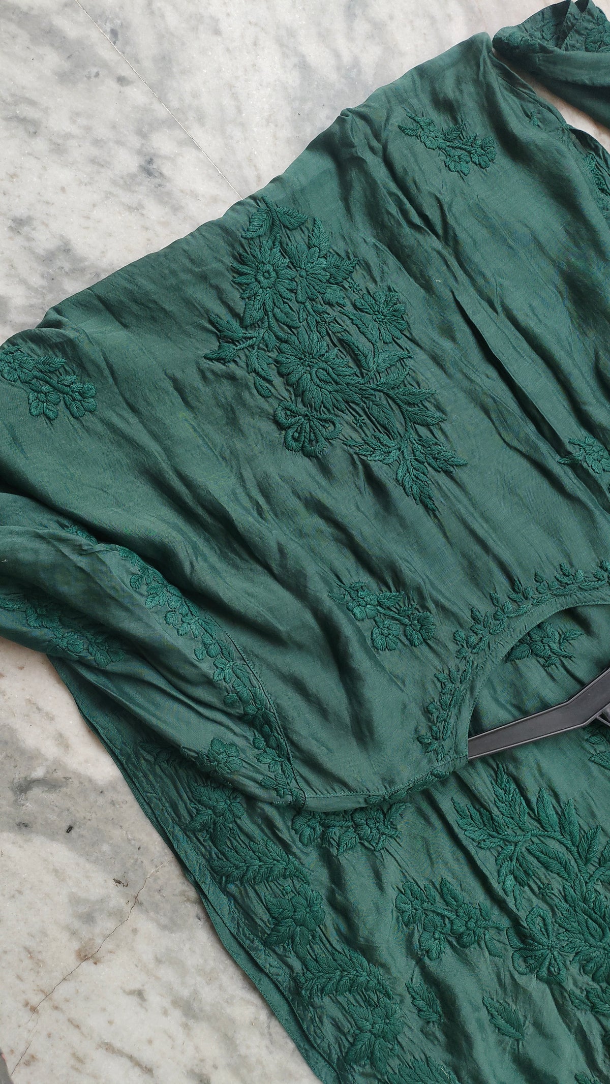 Heer Premium Soft Silk Chikankari Long Kurta by LVW Fashions, handmade Lucknow chikankari with intricate embroidery.