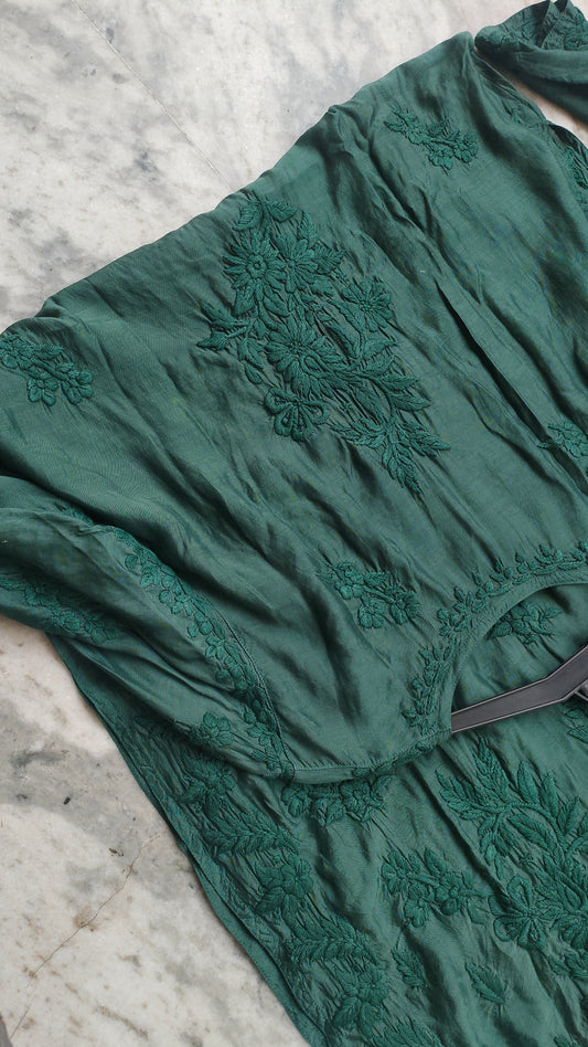 Heer Premium Soft Silk Chikankari Long Kurta by LVW Fashions, handmade Lucknow chikankari with intricate embroidery.