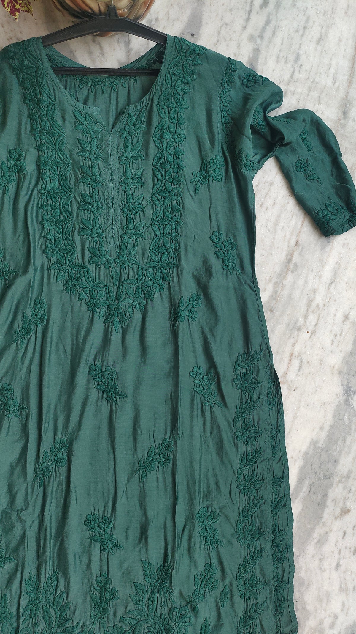 Heer Premium Soft Silk Chikankari Long Kurta by LVW Fashions featuring intricate handmade Lucknow Chikankari embroidery.