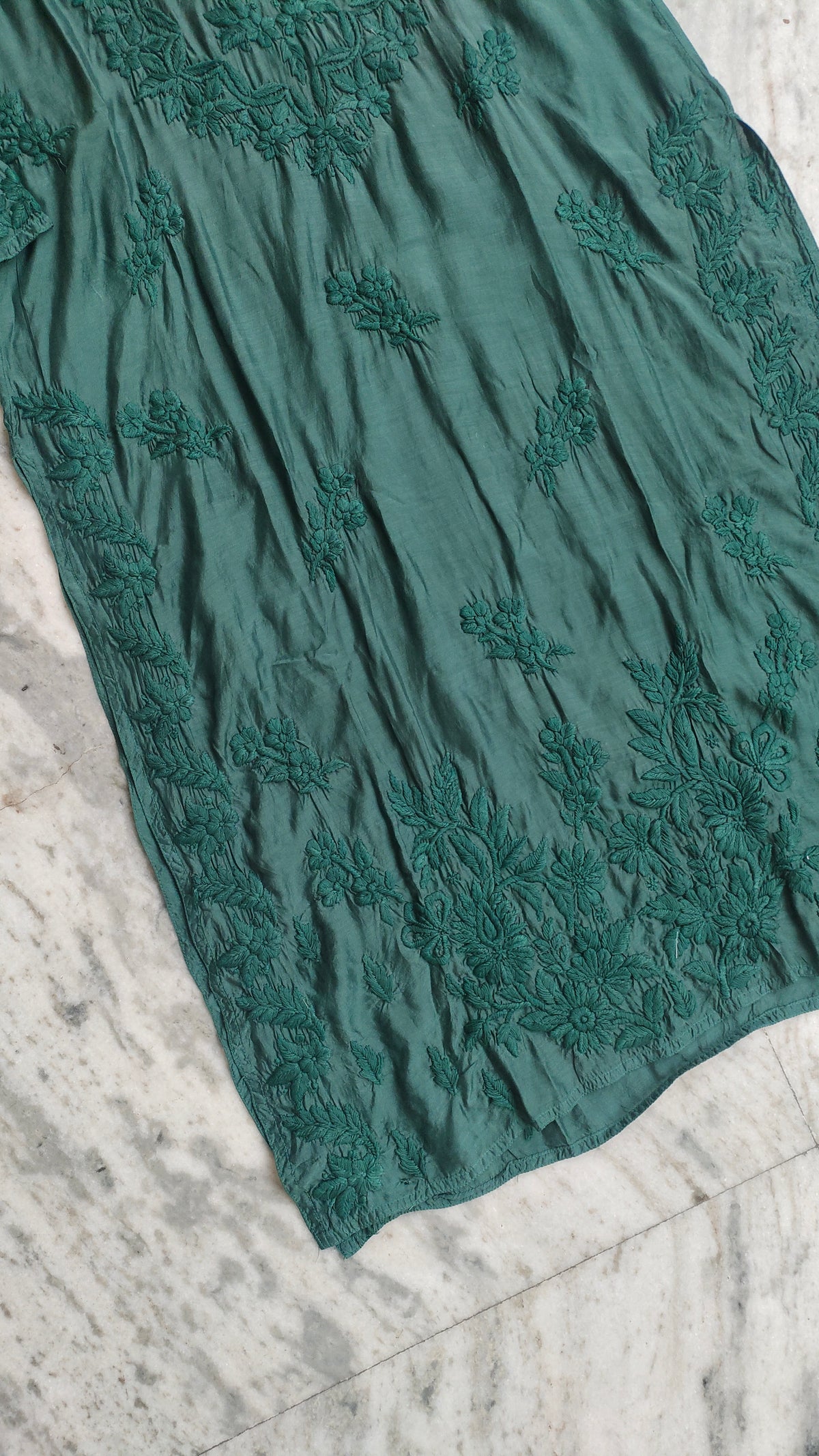 Heer Premium Soft Silk Chikankari Long Kurta by LVW Fashions, handmade Lucknow chikankari with intricate embroidery.