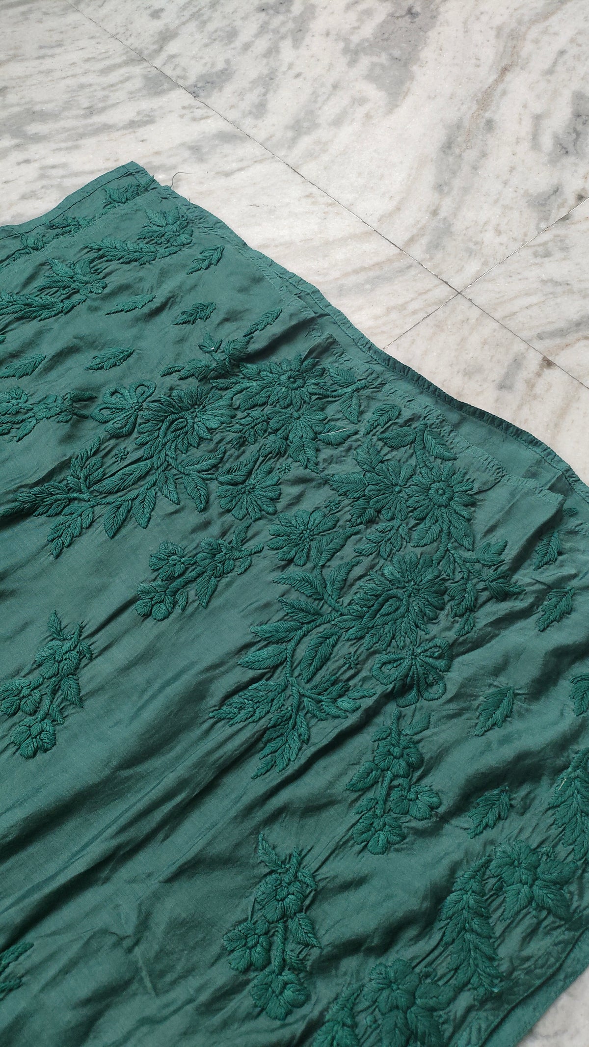 Heer Premium Soft Silk Chikankari Long Kurta by LVW Fashions, handmade Lucknow Chikankari with intricate embroidery, in soft silk fabric.