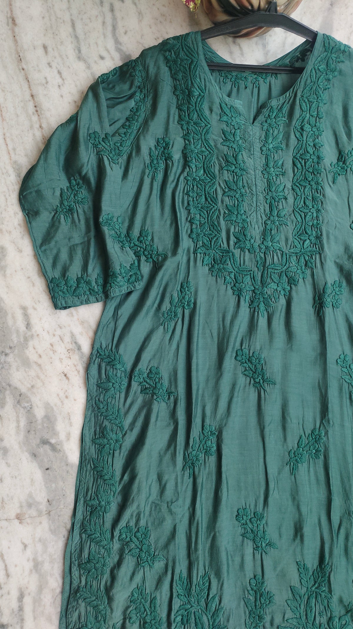 Heer Premium Soft Silk Chikankari Long Kurta by LVW Fashions featuring intricate Lucknow Chikankari hand embroidery.
