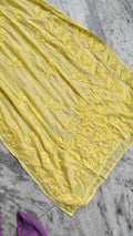 Heer Yellow Shine premium silk long kurta with intricate Lucknow chikankari embroidery by LVW Fashions, handmade and elegant.
