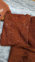 Hershey Kiss Premium Georgette Neck Bootas Chikankari Long Kurti set by LVW Fashions with intricate Lucknow Chikankari embroidery.