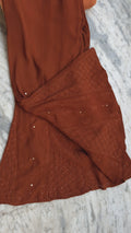 Hershey Kiss Premium Georgette Neck Bootas Chikankari Long Kurti set by LVW Fashions, with intricate handmade Lucknow Chikankari.