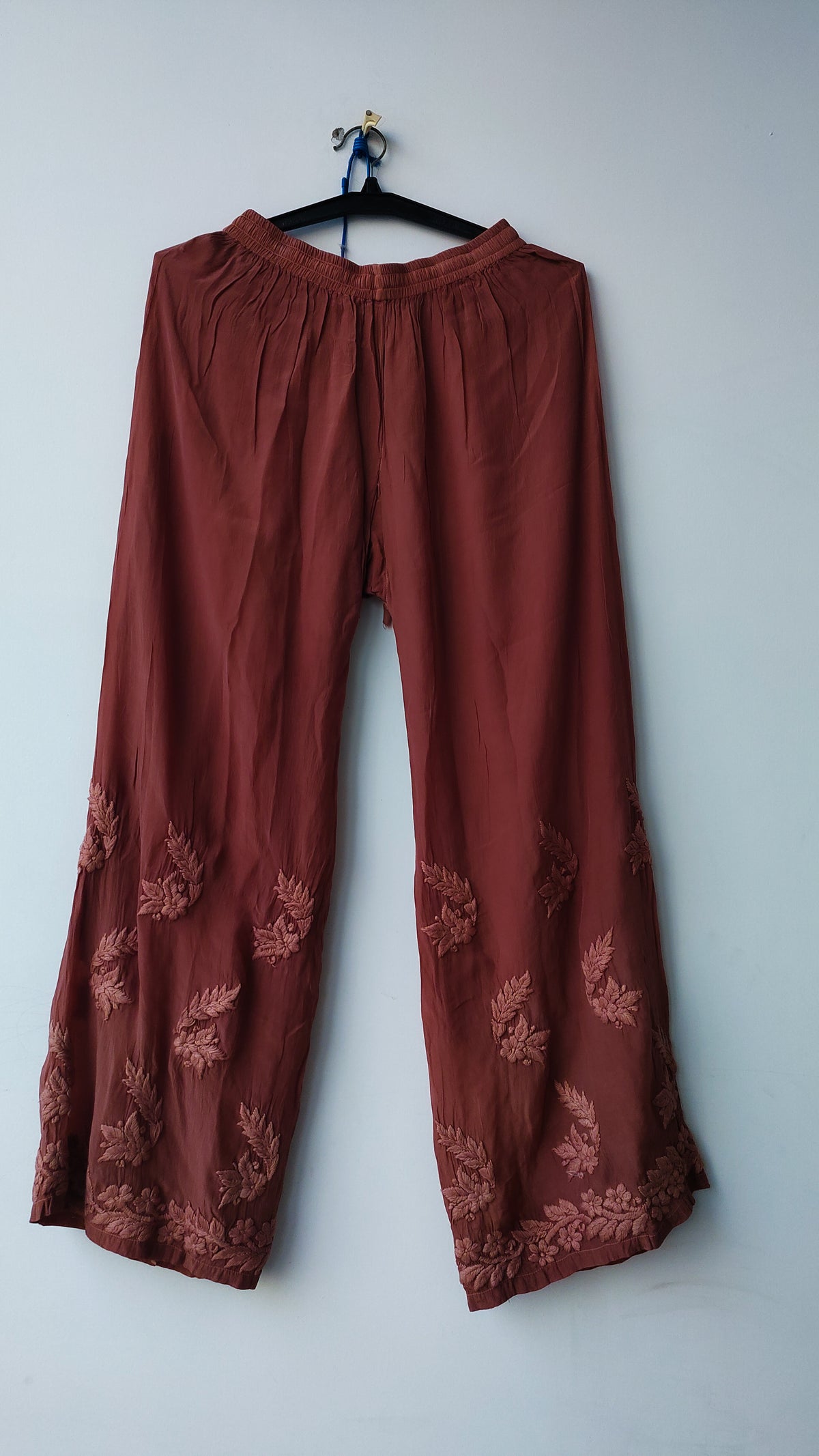 Hershey Kiss Premium Silk Chikankari full set by LVW Fashions, handmade Lucknow Chikankari kurta with matching silk bottom, detailed embroidery.
