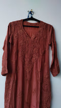 Hershey Kiss Premium Silk Chikankari full set featuring a handmade Lucknow Chikankari kurta with silk bottom, by LVW Fashions.