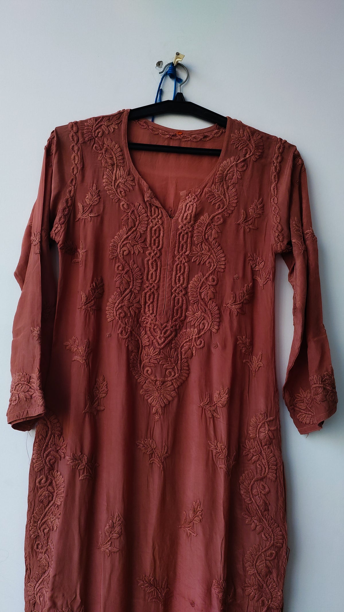 Hershey Kiss Premium Silk Chikankari full set featuring a handmade Lucknow Chikankari kurta with silk bottom, by LVW Fashions.