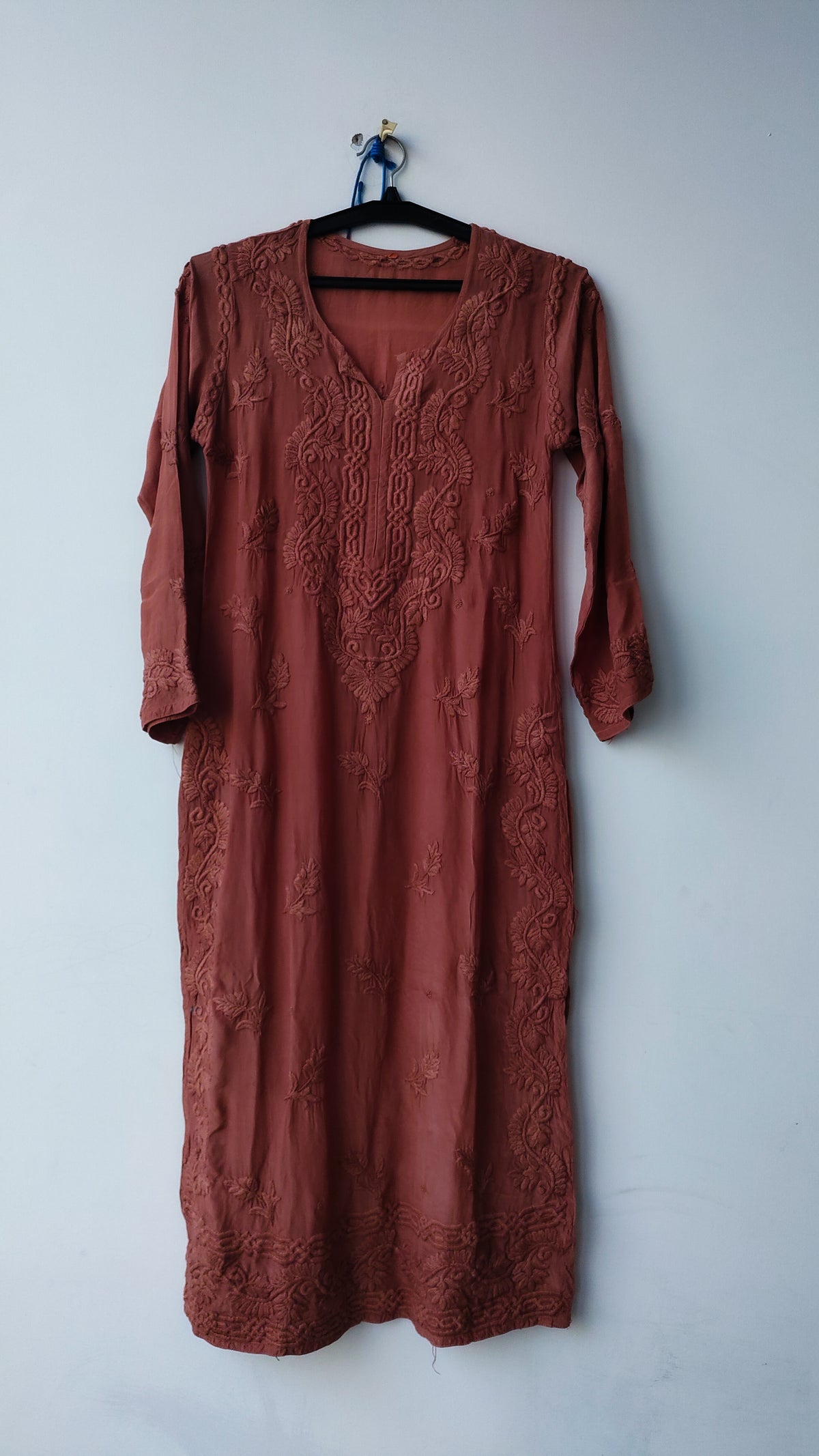 Handmade Hershey Kiss Premium Silk Chikankari full set by LVW Fashions, includes silk bottom, traditional Lucknow Chikankari kurta.
