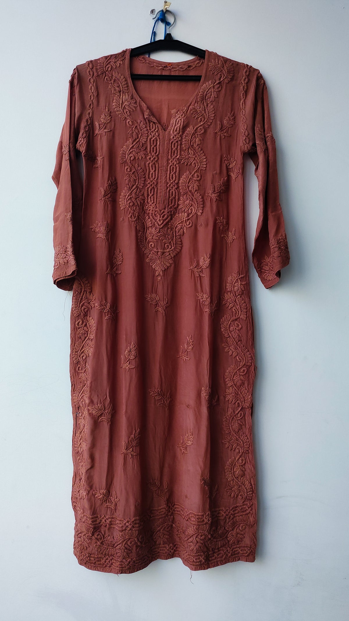 Hershey Kiss Premium Silk Chikankari full set by LVW Fashions, includes hand-embroidered silk kurta and matching silk bottom.