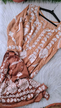 Hershey Kiss Premium Silk Ombre Chikankari Kurta by LVW Fashions, handmade Lucknow chikankari with intricate embroidery.